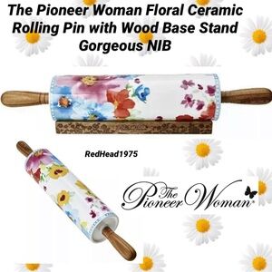 HTF!!! The Pioneer Woman Floral Rolling Pin With Wood Stand! NEW NWT!
